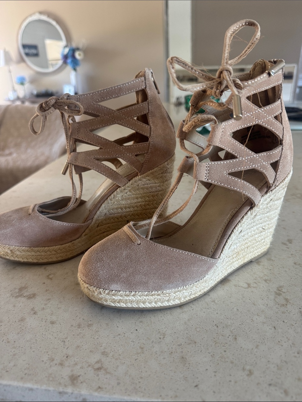 Limelight Lace-Up Espadrille Wedge Heels - Nude Blush